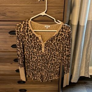 Long sleeve, button down, leopard print
